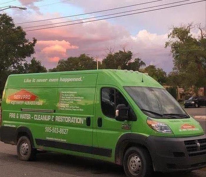 SERVPRO of Northwest Albuquerque van with a beautiful sunset.